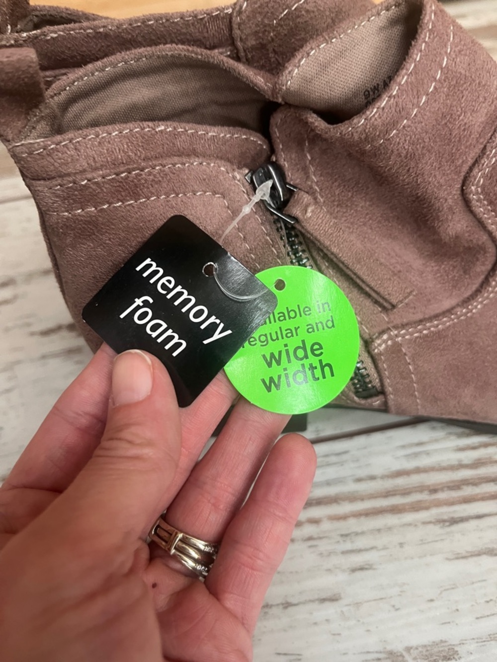 Arizona Jean Co Garrity Taupe Ankle Boots Faux Suede Memory Foam 9W NWT - Picture 12 of 14